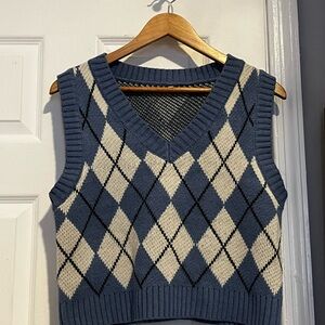 Blue and Cream V-Neck Sweater